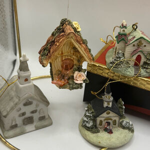 Vintage Silvestri Christmas Cottage Village House Ornaments set of 4
